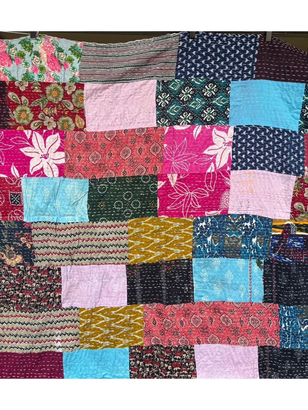 Handmade Indian Patchwork Kantha Quilt 106x90 King Bedspread
